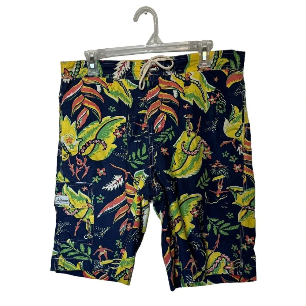 Polo Ralph Lauren Swim Trunks Mens Small Navy Hawaiian Beach Shorts Tropical 9